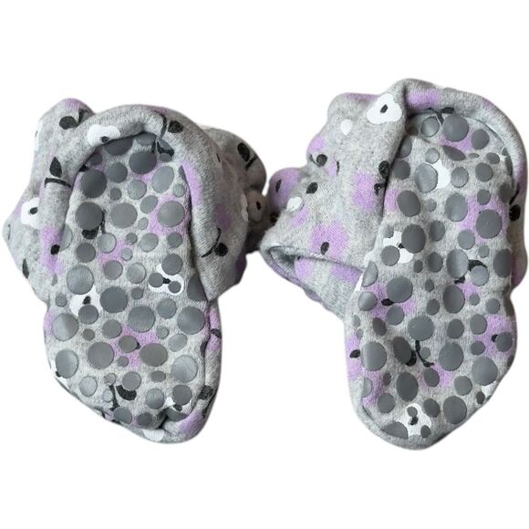 Zutano Baby Girls Cotton Gray Purple Flower Pattern Gripper Booties. 12 Months. - Picture 3 of 6